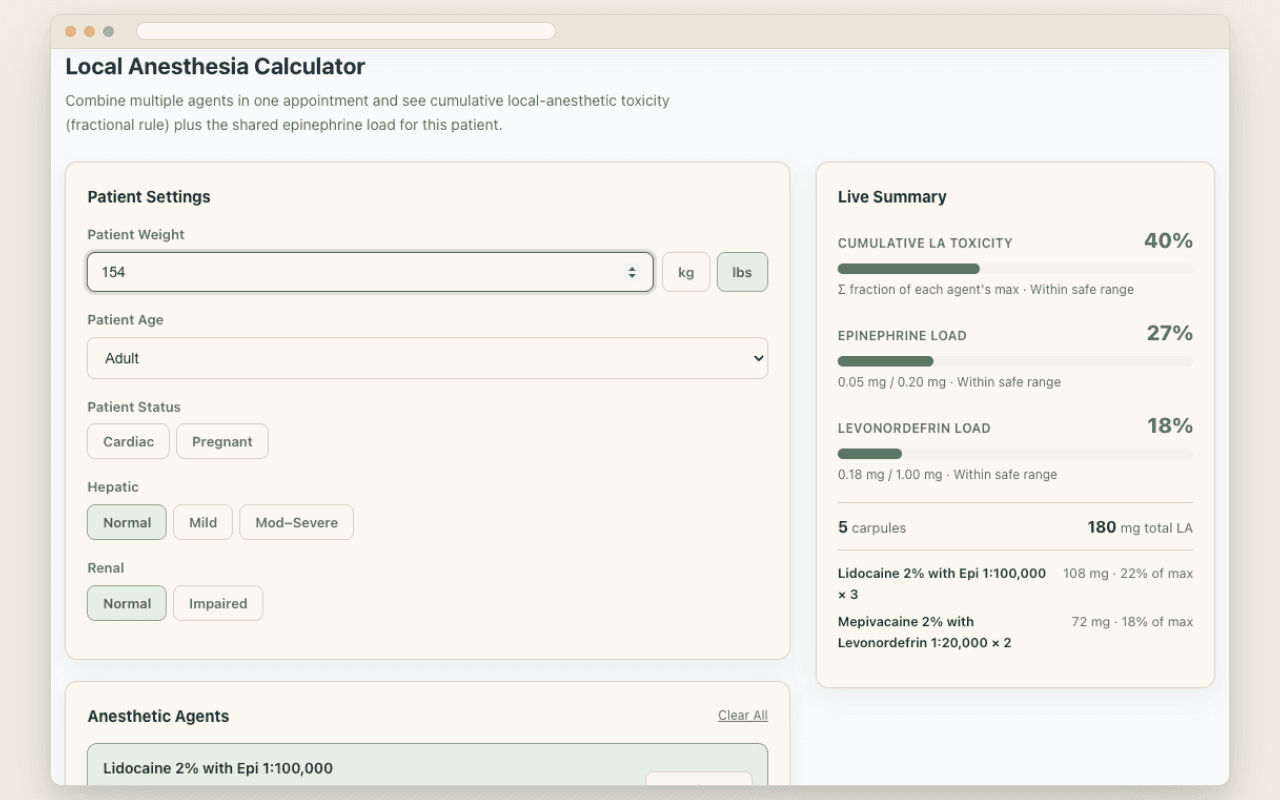 DentGuard's Local Anesthesia Calculator